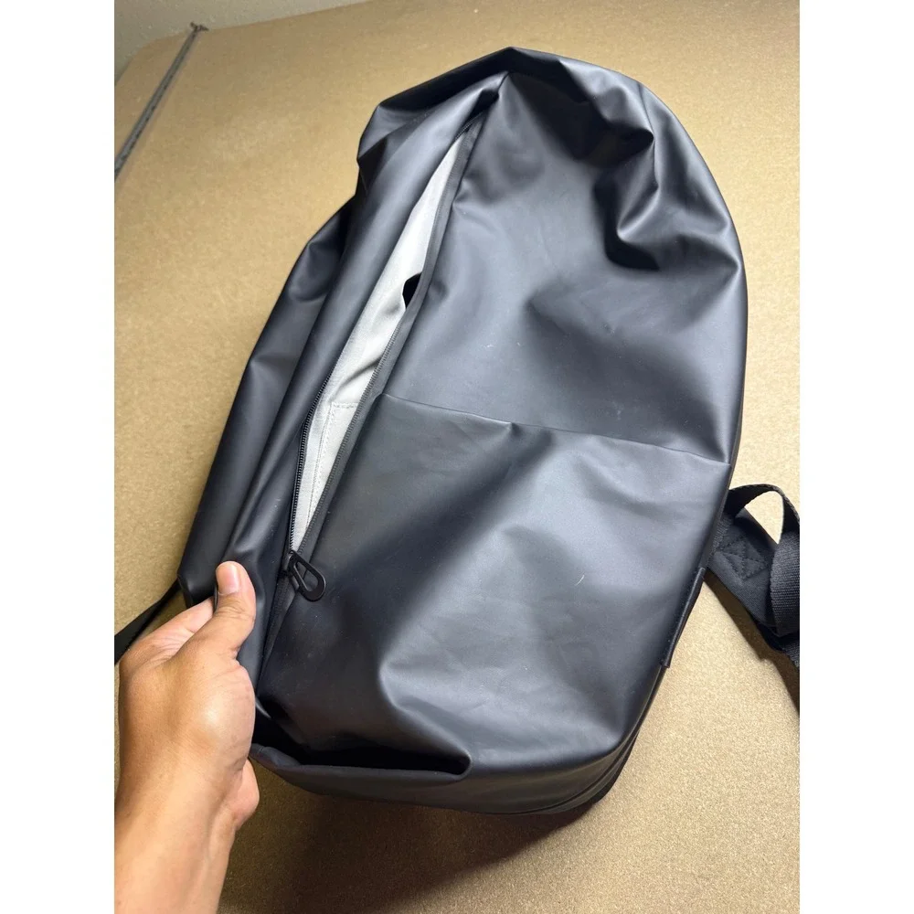 Cote&Ciel Isar M Backpack Black Coated Canvas Laptop Bag Architectural Design